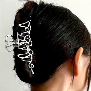 Two very stylish silver metal hair clips, for medium/semi-thick hair